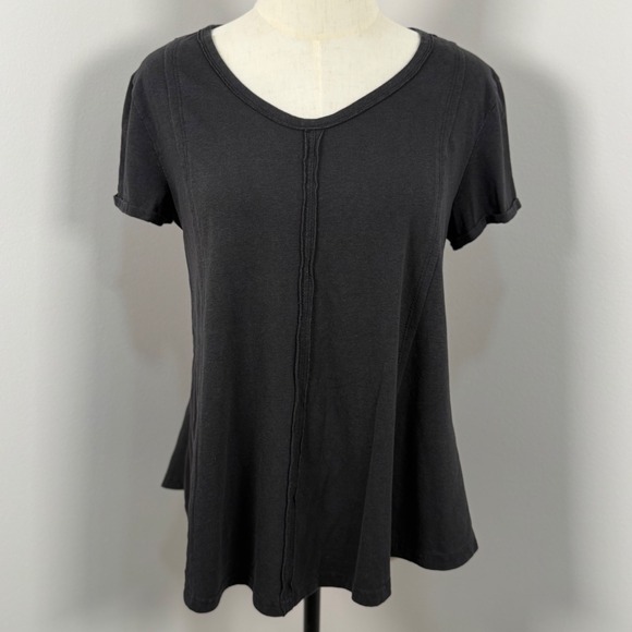 Coco + Carmen Tops - Womens Black S/M Exposed Seam V Neck Casual Grunge Goth Loungewear Neutral Basic